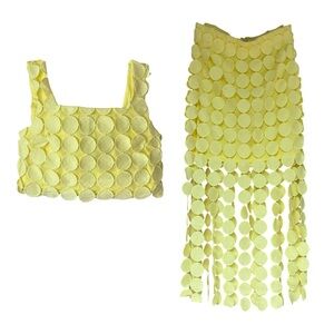 NWOT Just Me Vibrant Yellow Two-Piece Set with Circular Accents Boho Festival M